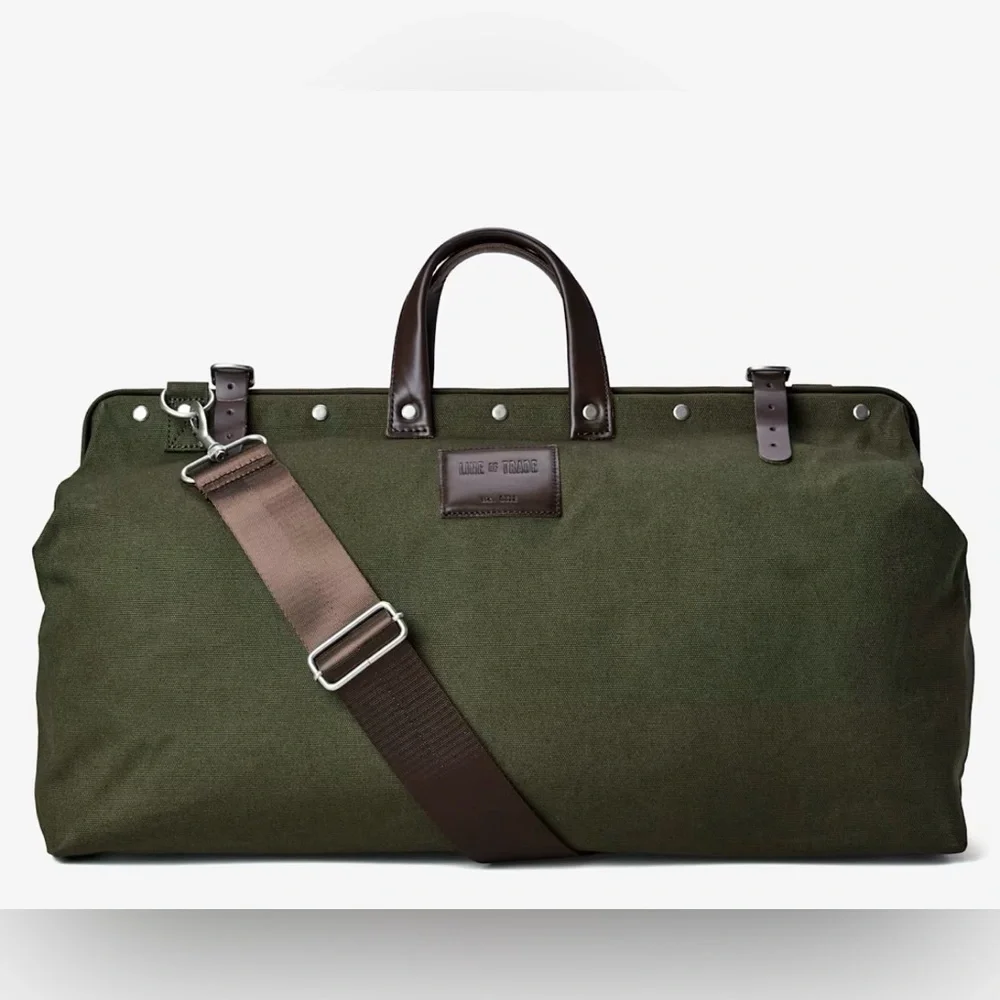 Line of Trade Green Canvas Duffel Weekender Bag with Brown Leather Accents